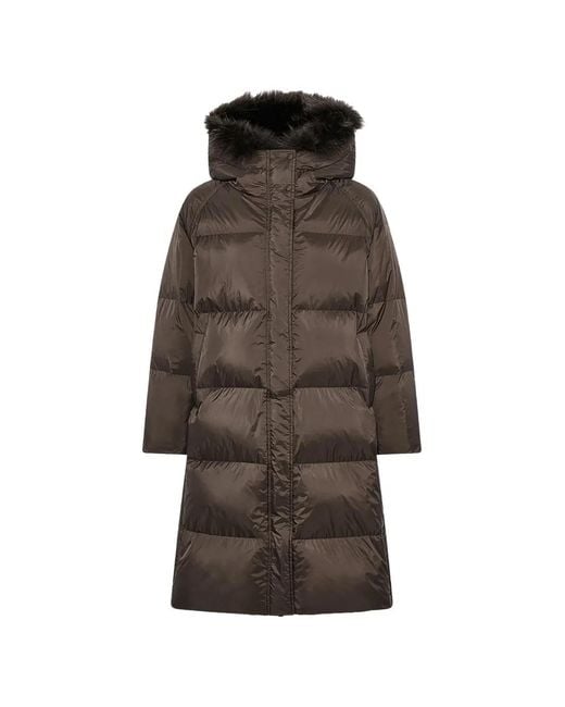 Yves Salomon Brown Wool-Trim Hooded Long Coat