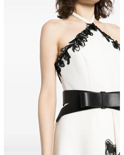 Saiid Kobeisy White Floral-Embroidered Neoprene Gown