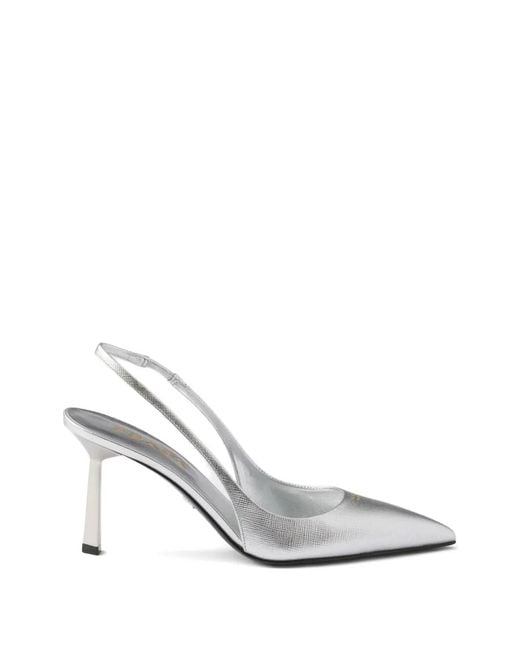 Prada White Printed Leather Slingback Pumps