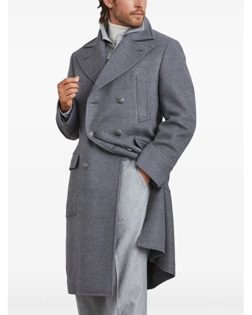 Brunello Cucinelli Gray Medium Double-Breasted Wool Coat for men