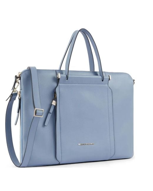 Piquadro Blue Pochette D'Ordinateur Portable En Cuir Extensible 15,6'