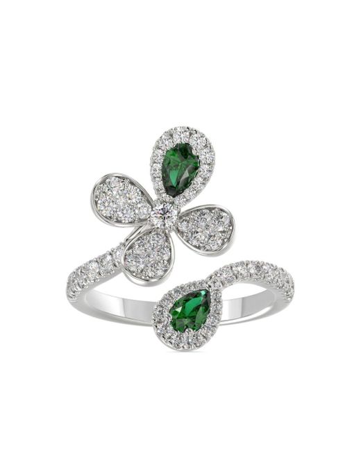 Marchesa Metallic 18kt White Gold Floral Emerald And Diamond Ring
