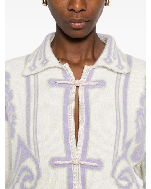 Forte_forte White Peonia My Love Toggle-Fastening Cardigan