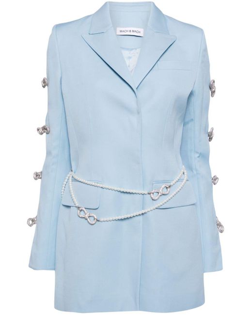 Mach & Mach Blue Bow-embellished Wool Mini Dress