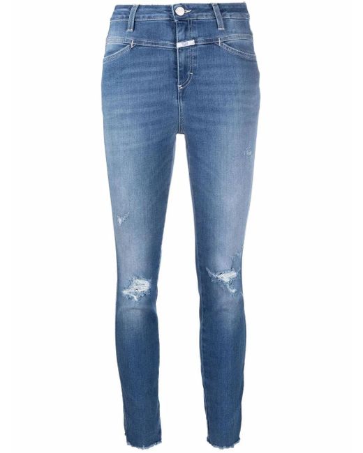 Closed Blue Distressed Slim-Fit Jeans