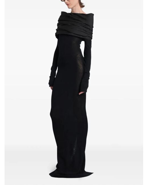 Entire studios Black Draped-Shoulder Maxi Dress