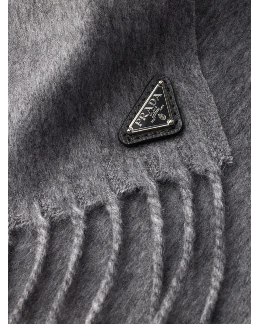 Prada Gray Logo-Patch Scarf for men