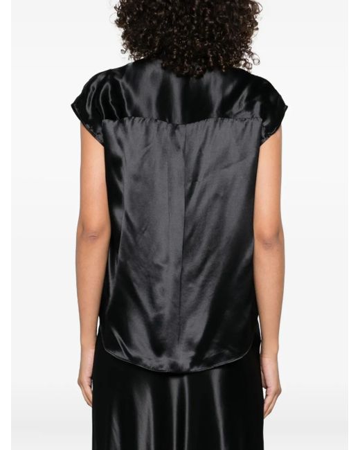 Alberta Ferretti Black Satin-Effect Twist Blouse