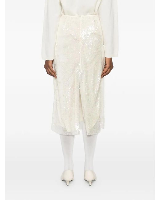 IVORY PARIS White Sequin-Embellished Midi Skirt