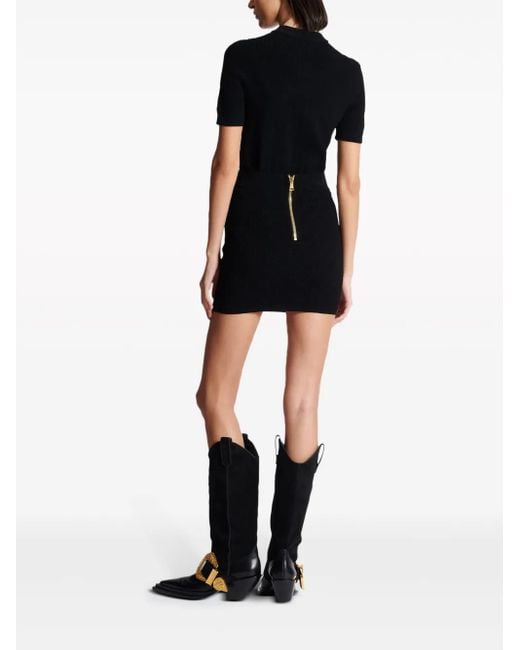 Balmain Black Buttoned Knitted Mini Skirt