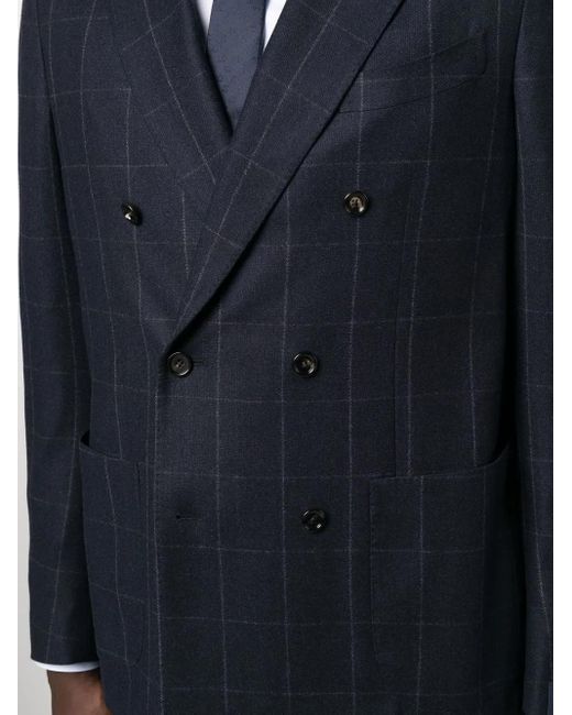 Lardini Blue Double-Breasted Checked Blazer for men
