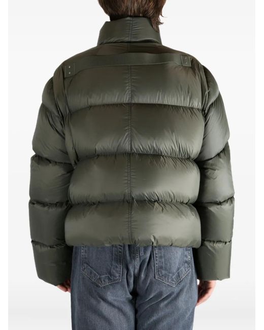 Rick Owens Green Down Jacket With Asymmetrical Zip for men