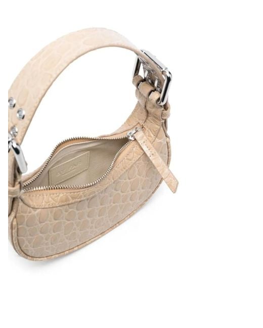 By Far Natural Mini Soho Croco Embossed Leather Shoulder Bag