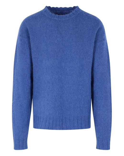 Monitaly Blue Ribbed Crew-Neck Sweater for men