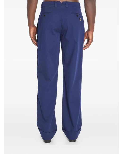 Valentino Garavani Blue Pleat Cotton Trousers for men