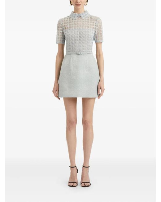 Oscar de la Renta Gray Guipure-Lace Tweed Mini Dress