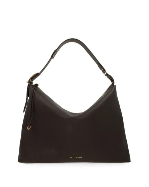 Etro Black Logo-Lettering Grained-Leather Shoulder Bag