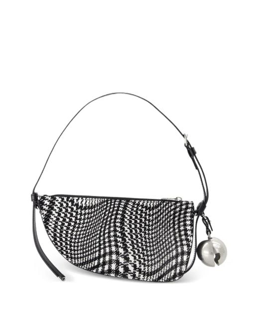 Burberry White Mini Shield Houndstooth-Pattern Half-Moon Bag