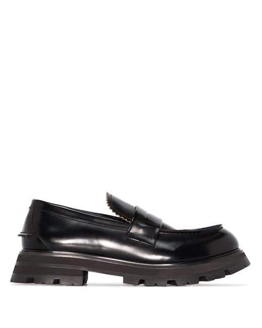 Alexander McQueen Black Leather Lug-sole Penny Loafers - US Size: 6, 6. ...