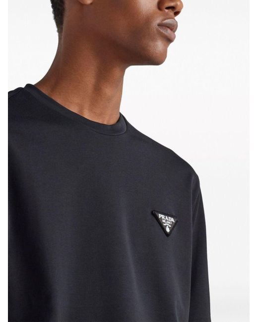 Camiseta con logo triangular Prada de hombre de color Black