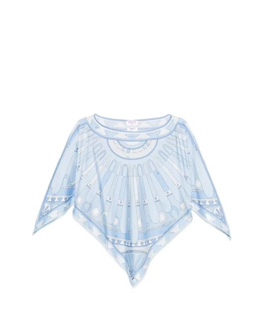 Emilio Pucci Blue Graphic-Print Asymmetric-Hem Top