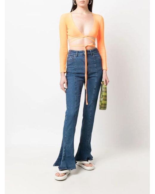 MSGM White Haut Crop En Maille À Design Cache-Cœur