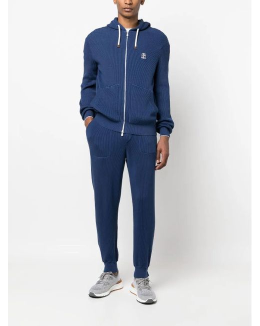 Brunello Cucinelli Blue Knitted Track Pants for men