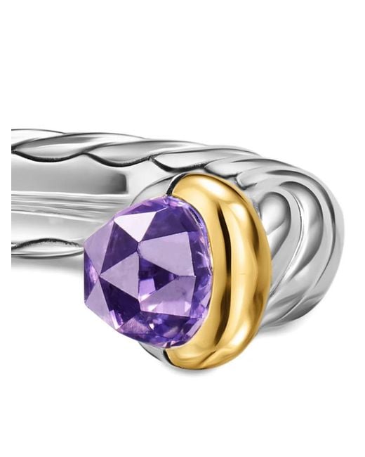 David Yurman White Sterling Rope-Detailed Amethyst Ring