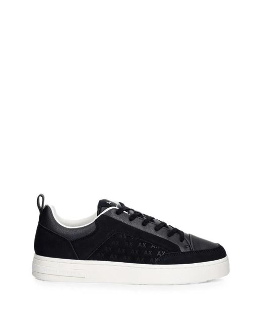 ARMANI EXCHANGE Black Logo-Pattern Suede Sneakers for men