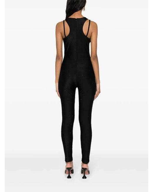 Versace Jeans Couture Black Crystal-Embellished Halterneck Jumpsuit