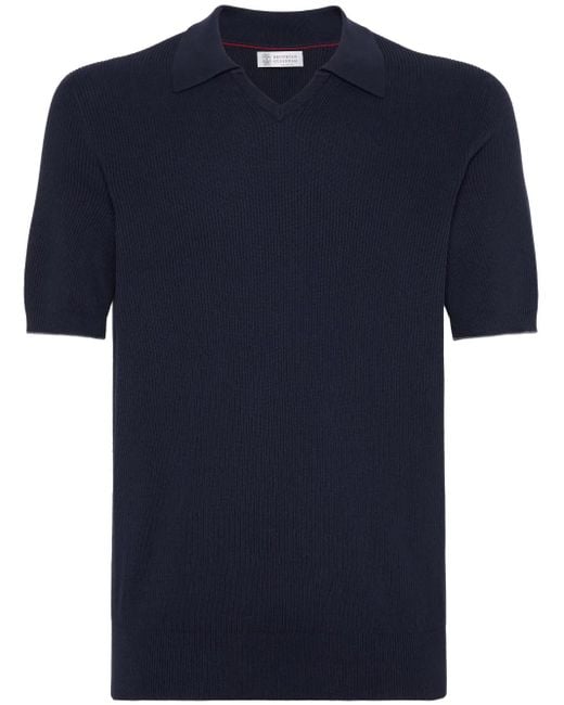Polo Acanalado De Algodon Brunello Cucinelli de hombre de color Blue