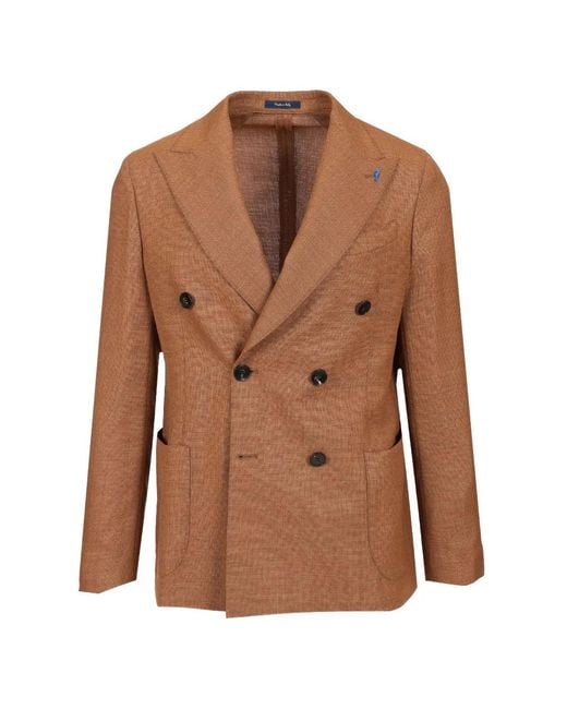 Guarinucci Brown Double-Breasted Wool Blazer for men