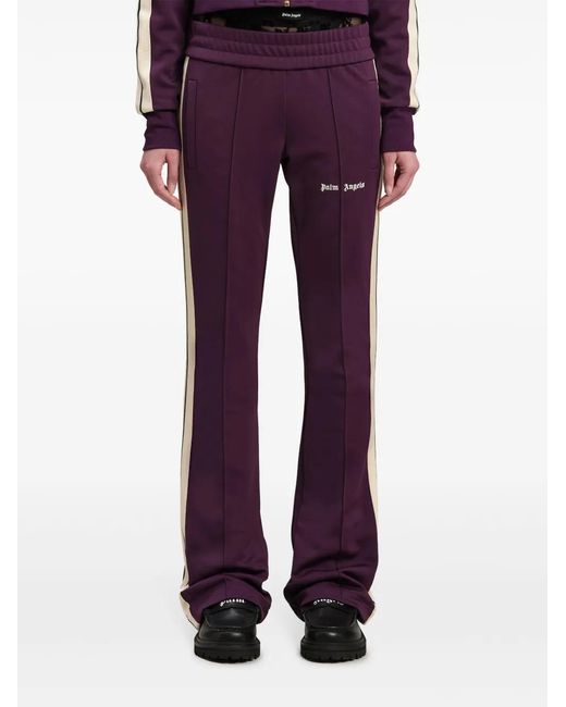 Palm Angels Purple Logo-Embroidered Flared Track Pants