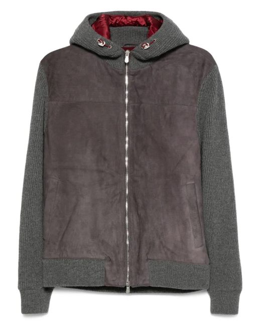 メンズ Brunello Cucinelli ジップアップ スエードジャケット Gray
