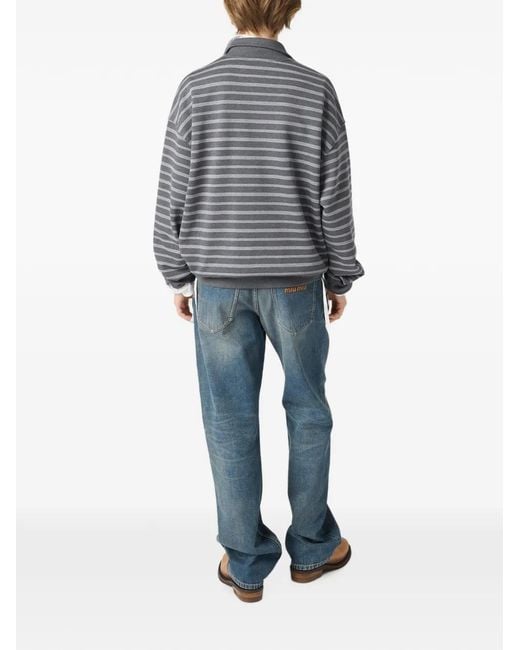 Miu Miu Gray Striped Cotton Fleece Jacket