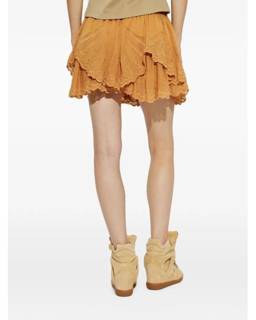 Isabel Marant Natural Layale Broderie-Anglaise Ruffled Skort
