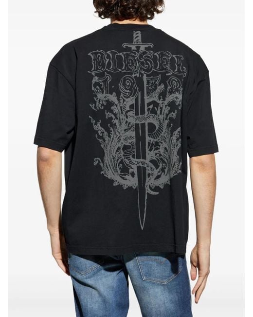 DIESEL Black Boggy Logo-Embroidered T-Shirt for men