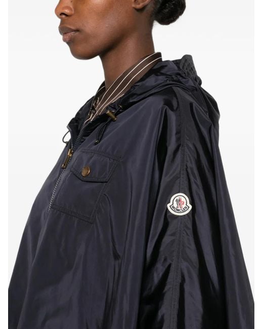 Moncler Blue Hooded Logo-Patch Cape