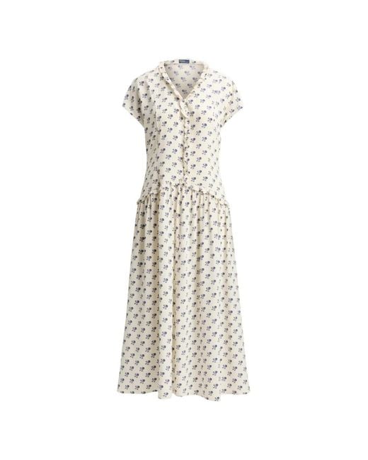 Polo Ralph Lauren White Ruffled Floral Midi Dress