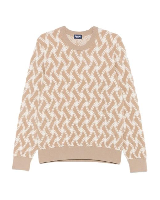 Drumohr Natural Geometric-Pattern Wool Sweater for men