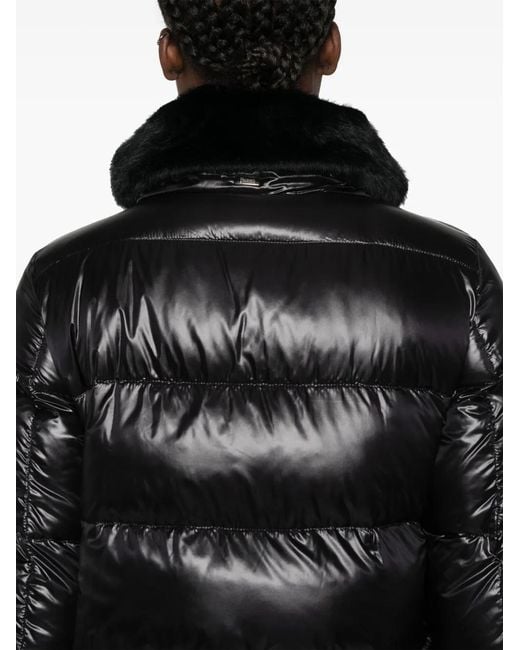 Herno Black Quilted Jacket With Faux-Fur Collar For