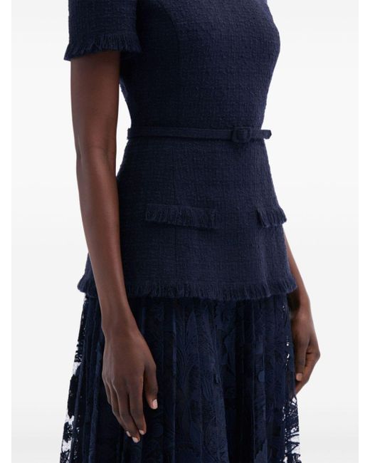 Oscar de la Renta Blue Guipure-lace Tweed Dress