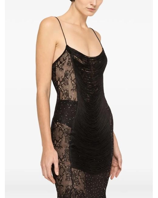 Nissa Black Fringed Lace Maxi Dress