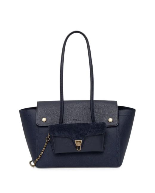 Coccinelle Blue Grained Leather Tote Bag
