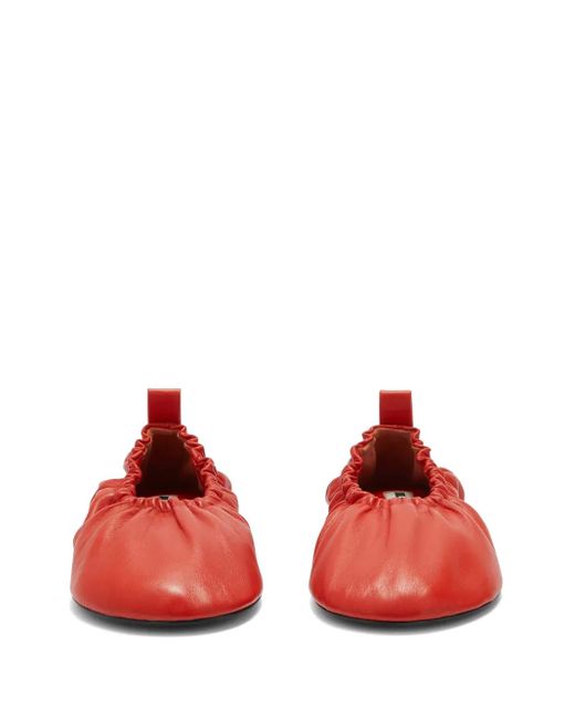 Jil Sander Gathered-Detail Leather Ballerina Shoes