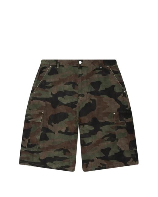 Represent Green Camouflage-Print Cargo Shorts for men