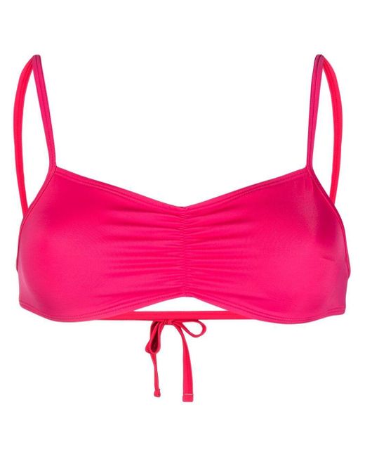 Solid & Striped Linen Mimi Ruched Bikini Top in Pink - Lyst