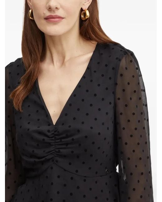 Guess Black Olympe Polka-Dot Ruched-Front Top