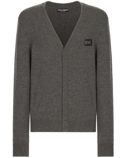 Dolce & Gabbana Gray Logo-Plaque Wool-Blend Cardigan for men