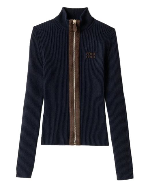 Cardigan Con Zip di Miu Miu in Blue